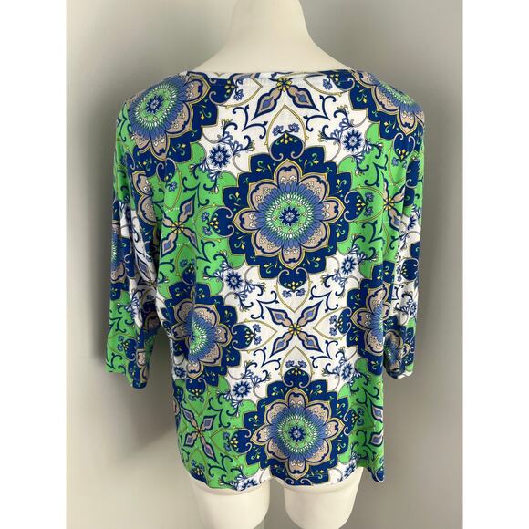 Talbots 100% Pima Cotton 3/4 Sleeve Paisley Blouse 2X Petite - Picture 2 of 5